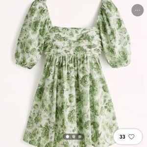 Abercrombie & Fitch Emerson Poplin Puff Sleeve Mini Dress Green Floral - Size M
